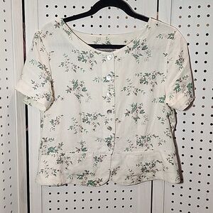 Stonebridge Size 10 100% Linen Off White Button Up Blouse Vintage